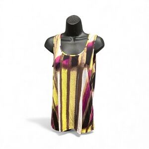 Kenneth Cole New York Yellow and Pink Striped Sleeveless Tank Top